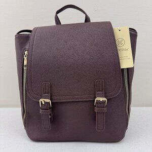 KK Xiu Faux Leather Purse Handbag Burgundy Adjustable Backpack Straps